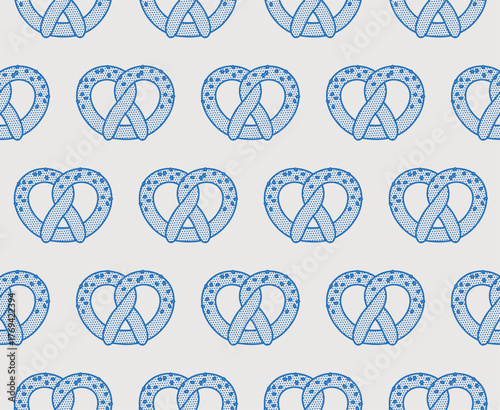 Seamless pattern of pretzel. Line art, minimalist style. Vector illustration. Bakery collection.