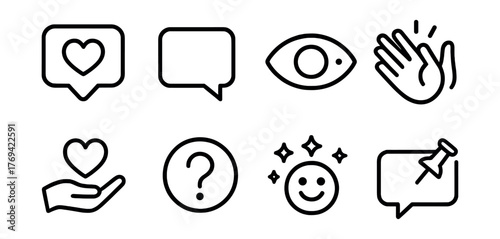 Set of icons with a smiling face, a hand giving a hug, a hand clapping