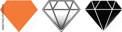 Diamond vector illustration set gem outline and solid shapes