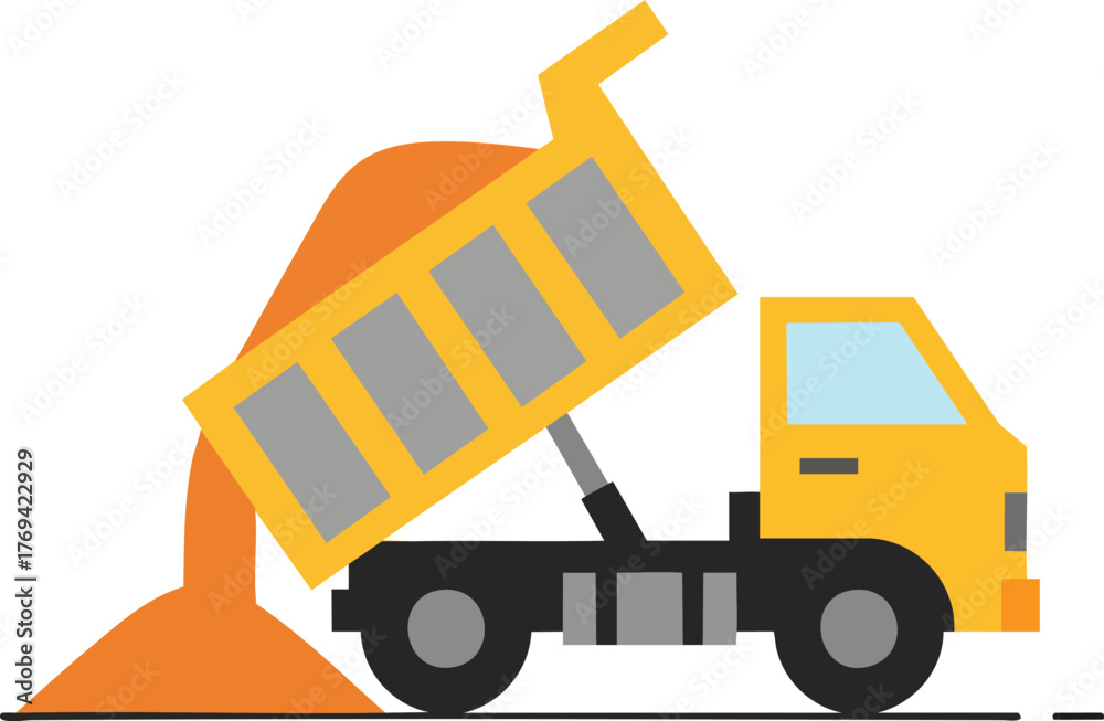 Naklejka premium yellow construction truck is unloading soil isolated on white backround