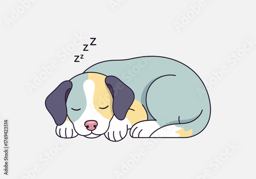 Illustration of a sleeping puppy curled up on a white background with Zzz's above it.