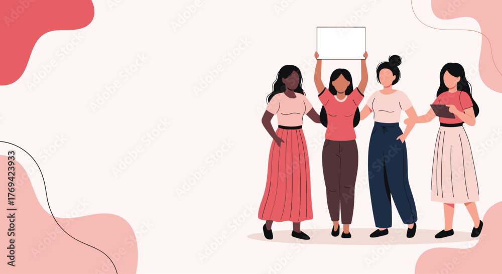 Obraz premium Diverse group of women standing together, symbolizing unity, empowerment, and advocacy for women's rights.