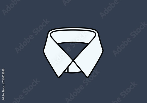 A crisp white shirt collar is shown against a dark blue background.