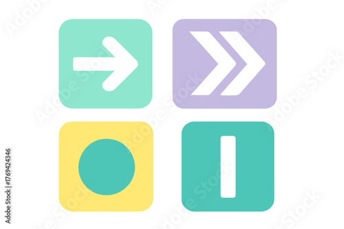 Colorful media player control icons: play, pause, record, fast forward symbols