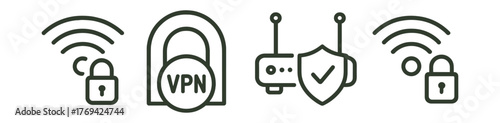 Series of icons for wifi, VPN, and security