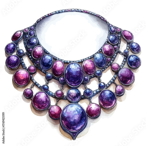 watercolor vector of Jeweled Royal Necklace, isolated on a white background.