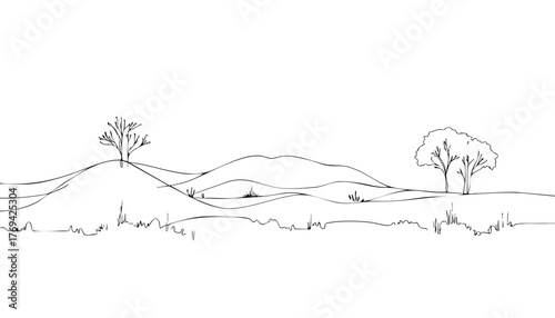Single line drawing in modern minimalist style of Australian outback desert landscape
