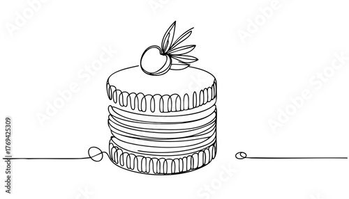 Single line drawing in modern minimalist style of Lamington cake dessert on white background 