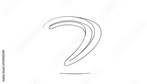 Single line drawing in modern minimalist style of boomerang weapon on white background with copy space