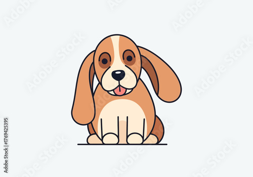 Adorable cartoon illustration of a brown and white puppy with long floppy ears and a happy expression, sitting on a plain background.