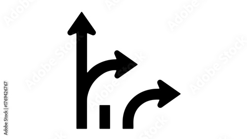 Traffic sign showing lanes for going straight, turning right, and turning right again