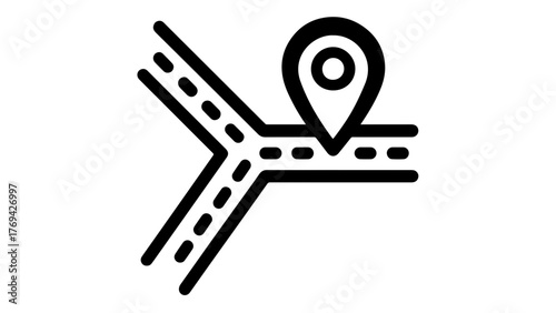 Road intersection with a location pin icon