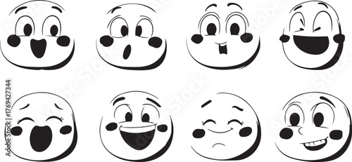 A funny cartoon set of Easter eggs with cute smiley vector icons and faces is a charming illustration