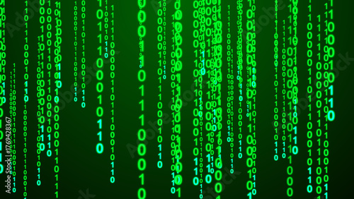 Neon Green Binary Code Digital Data Stream Background