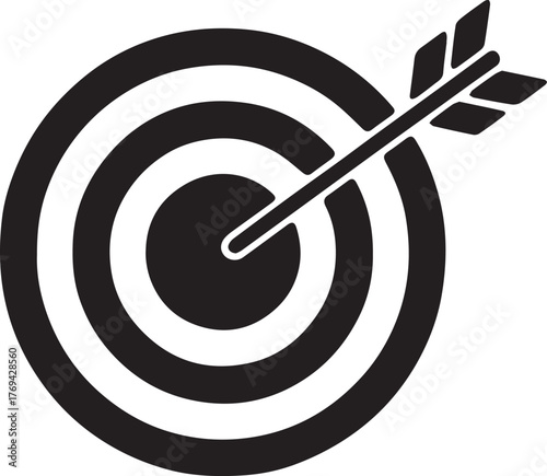 Target with Arrow Icon: Precision Aim Silhouette in Black and White