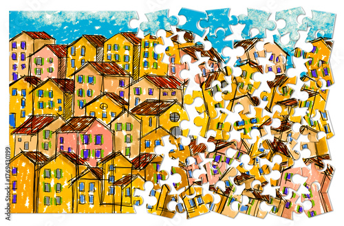 Public housing concept image in jigsaw puzzle shape