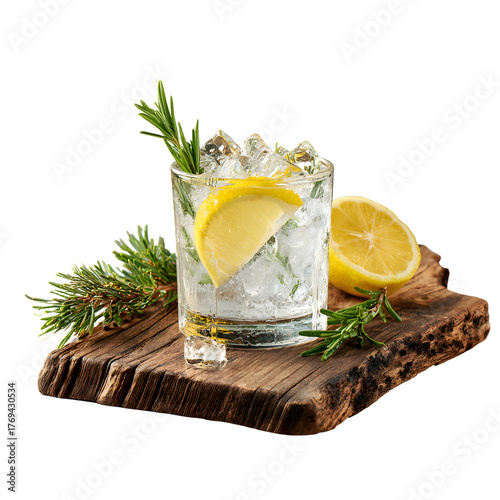 Refreshing Gin Tonic Cocktail with Ice, Lemon, and Rosemary for Perfect Mixology Experience