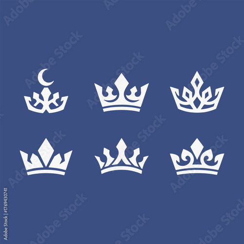 A collection of crowns in various shapes and sizes. Vector Sign for Banner, Logos, Labels, and Icons. Vector Illustration