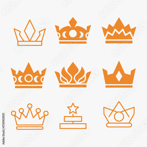 A collection of crowns in various shapes and sizes. Vector Sign for Banner, Logos, Labels, and Icons. Vector Illustration
