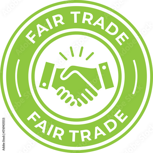 Fair trade logo green circle with handshake vector illustration for ethical business and sustainable practices