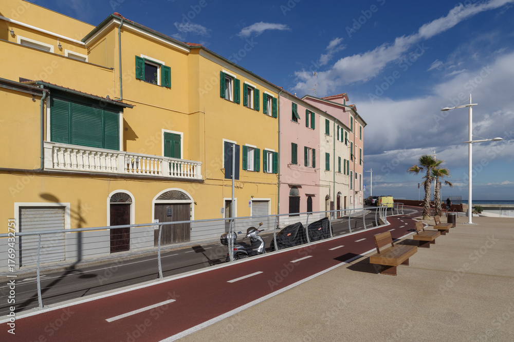 Obraz premium Bike lane in the Italian city of Imperia, Liguria, Italy
