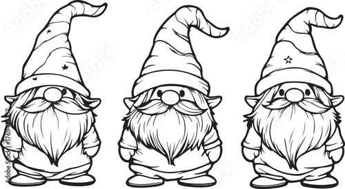 A funny cartoon vector drawing of the three wise men, Santa Claus and his reindeer and dog enjoying a Christmas holiday