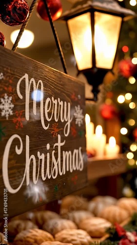 Christmas sign with festive decorations