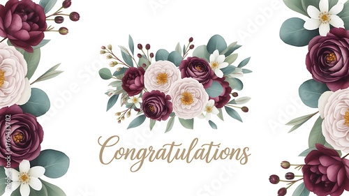Elegant watercolor floral arrangement with congratulations text for celebrations and special occasions