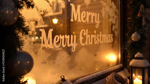 Christmas window display with illuminated decorations