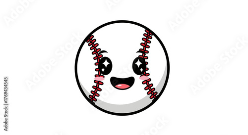 Cheerful baseball character with sparkling eyes adds a whimsical touch to a classic sport