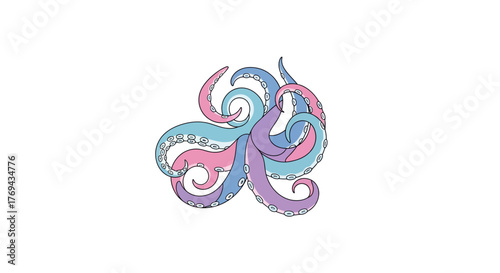 Colorful octopus tentacles intertwining in an aquatic dance against a blank backdrop