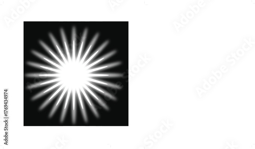Radiant burst design element with glowing rays creates visual impact for modern designs, adding energy and focus to your project with striking contrast