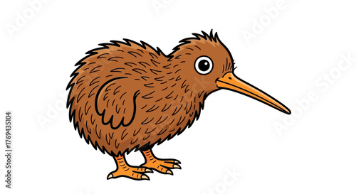 Delightful kiwi bird cartoon character illustration isolated against a white backdrop