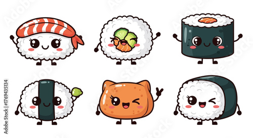 Delightful sushi character parade: An adorable collection of animated Japanese delicacies