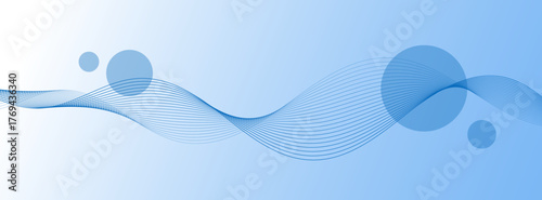 Abstract blue wave banner with fluid lines and translucent circles, perfect for modern digital backgrounds, website headers, and graphic design projects