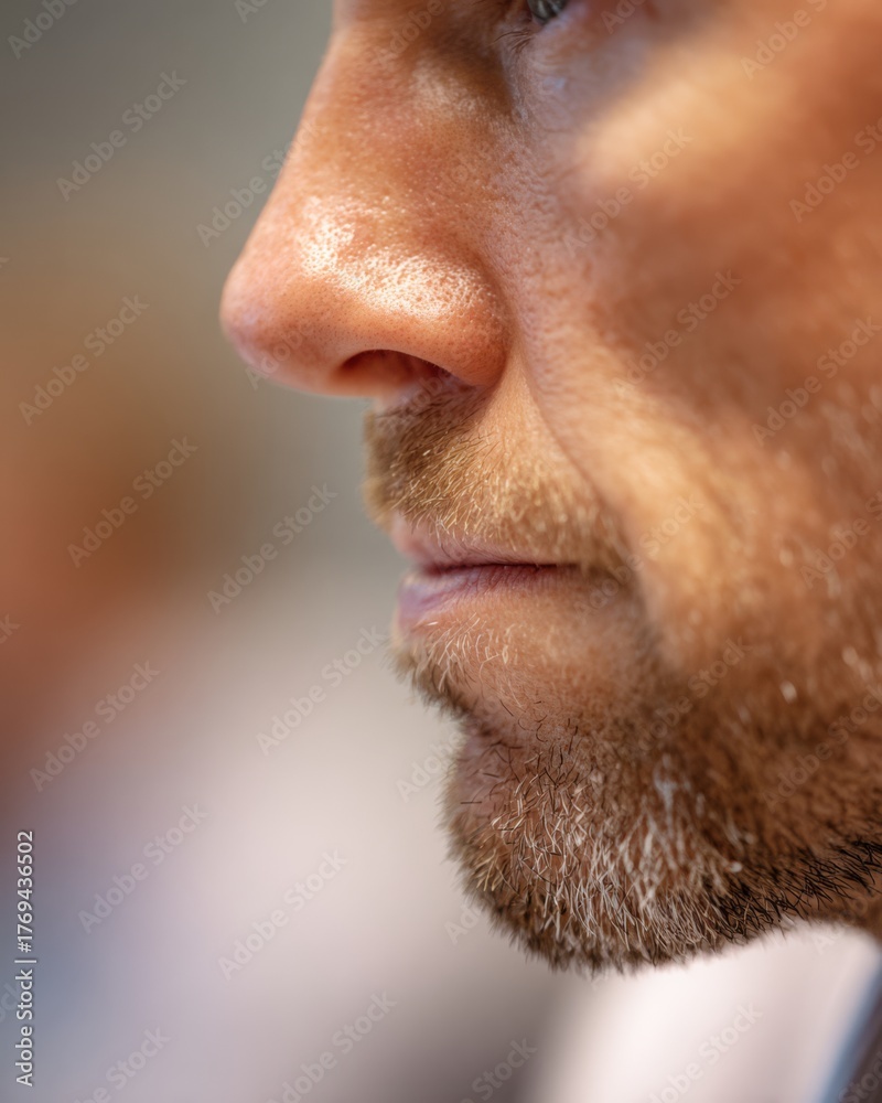 Fototapeta premium Man with a clenched jaw showing focus and tension before an important presentation.