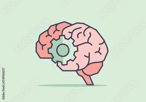 Abstract illustration of a human brain with a gear inside, symbolizing intelligence, technology, and innovation