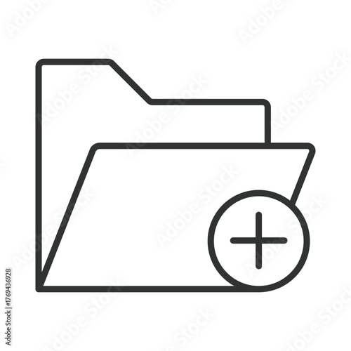Add folder icon in line design. folder, add, plus, files, documents, directory, storage, archive on white background vector. Add folder editable stroke icon