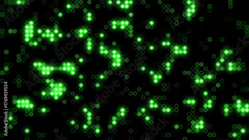 Abstract Green Digital Dots on Black Background Loop.