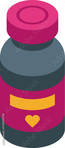 Isometric medical pill bottle with heart promoting love, healthcare, and well being
