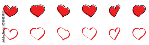 Isolated modern-graphical hand-made abstract heart icons set. Valentine-day special hand-made love shape icons. EPS 10. 