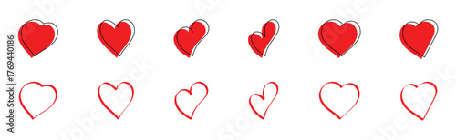 Isolated modern-graphical hand-made abstract heart icons set. Valentine-day special hand-made love shape icons. EPS 10. 