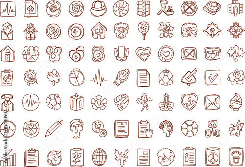 Hand-Drawn Doodle Health, Creativity, and Abstract Concept Icon Set: Sketch Vector Collection