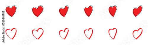 Vintage hand-made abstract heart icons set on isolated page. Modern graphical outline heart set. EPS 10. 