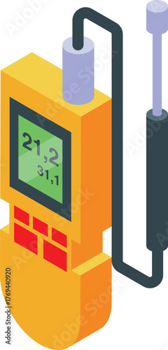 Isometric portable gas detector is analyzing air pollution and showing values on its digital screen