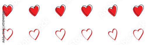 Valentine-day special collection of hand drawn love icons. Vintage hand-made abstract heart icons set on isolated page. Modern graphical outline heart set. EPS 10. 