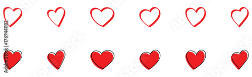 Valentine-day special collection of hand drawn love icons. Vintage hand-made abstract heart icons set on isolated page. Modern graphical outline heart set. EPS 10. 