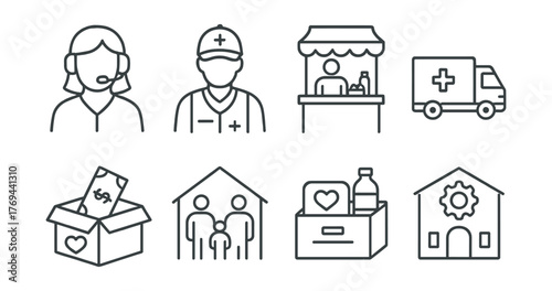Series of icons depicting various professions and objects