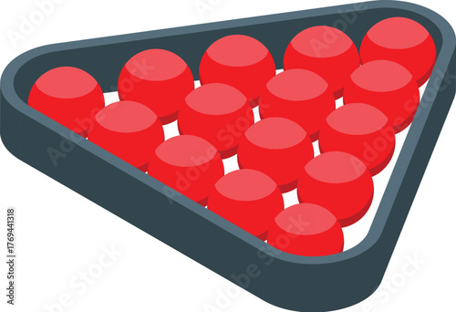 Fifteen red snooker balls are arranged in a triangle on a snooker table, awaiting the start of the game