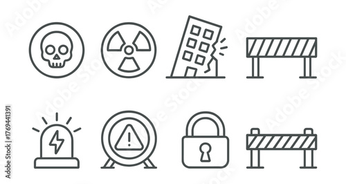 Set of icons for various safety hazards and security measures
